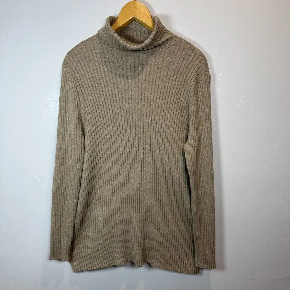 Chico's Long Sleeve Gold Metallic Turtleneck Sweater Size XL Office Party